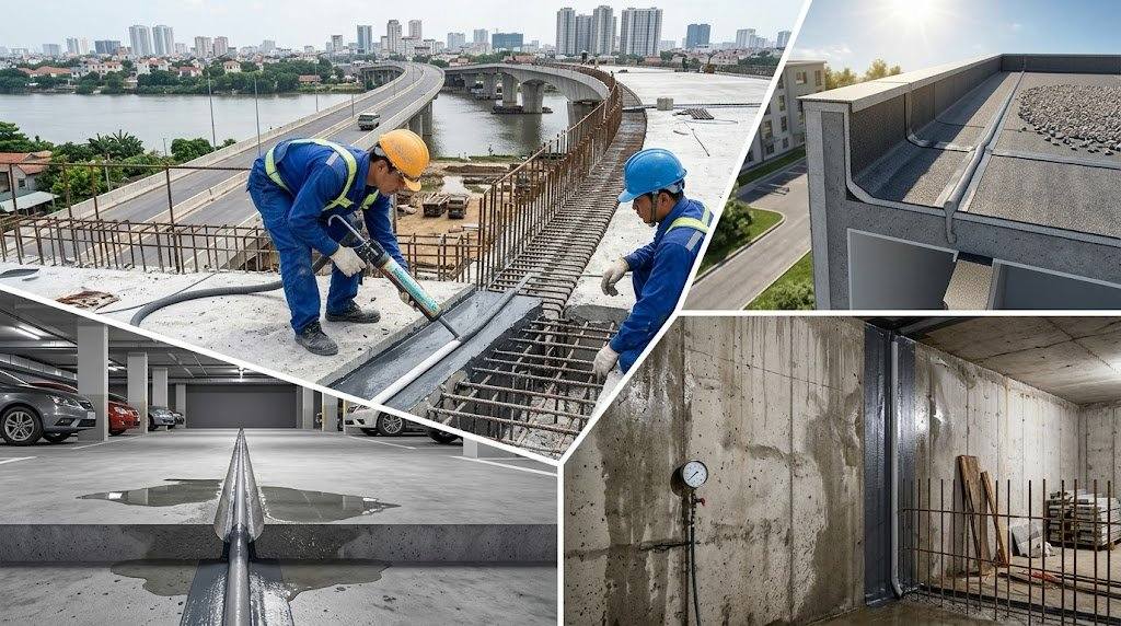 Các vị trí thường cần chống thấm khe co giãn