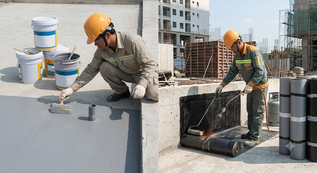 Chống thấm bằng Sika hay màng khò bitum khác nhau thế nào?