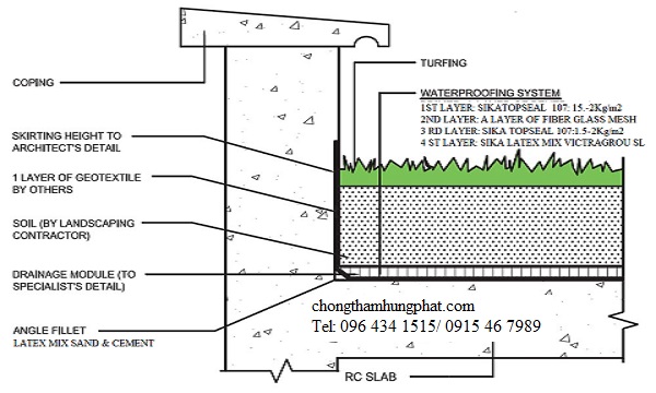 Thi công chống thấm mái có trông cây - chống thấm Hưng Phát