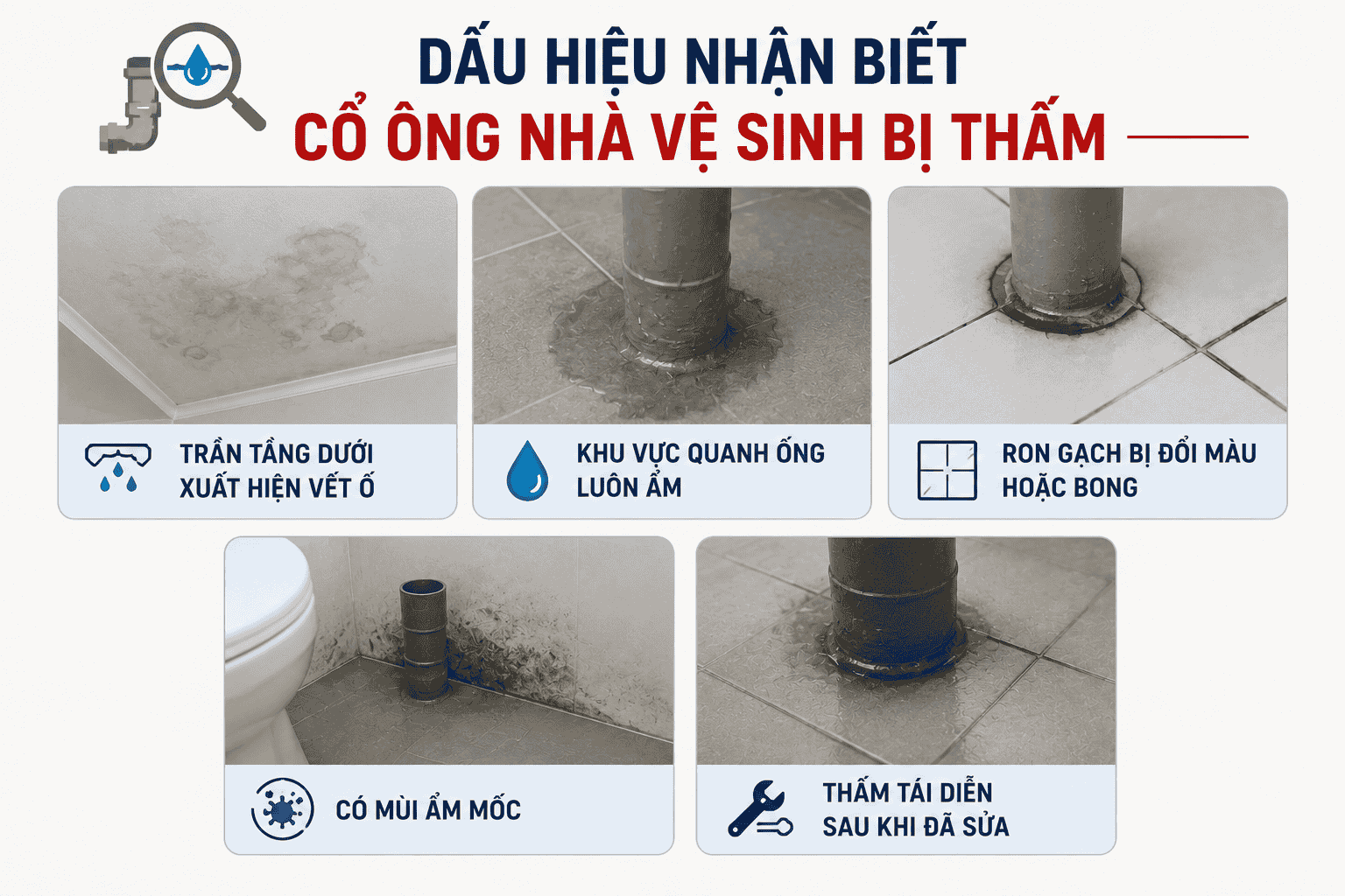 Dấu hiệu nhận biết cổ ống nhà vệ sinh bị thấm