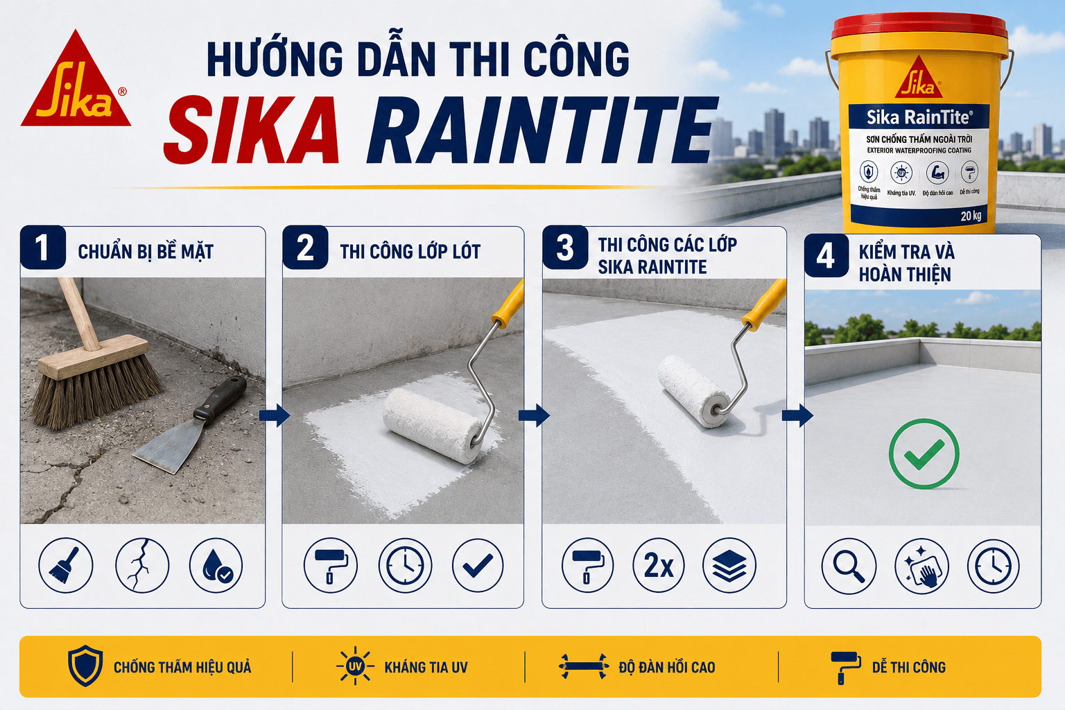 Hướng dẫn thi công Sika RainTite