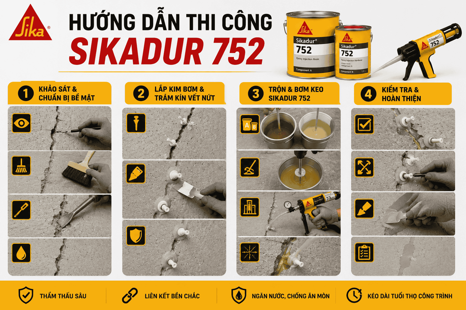 Hướng dẫn thi công Sikadur 752