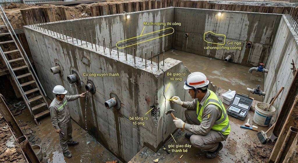 Kiểm tra gì trước khi thi công chống thấm bể nước ngầm?