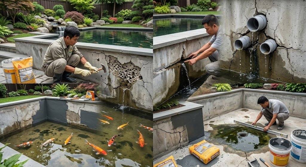 Nguyên nhân khiến hồ Koi bị thấm