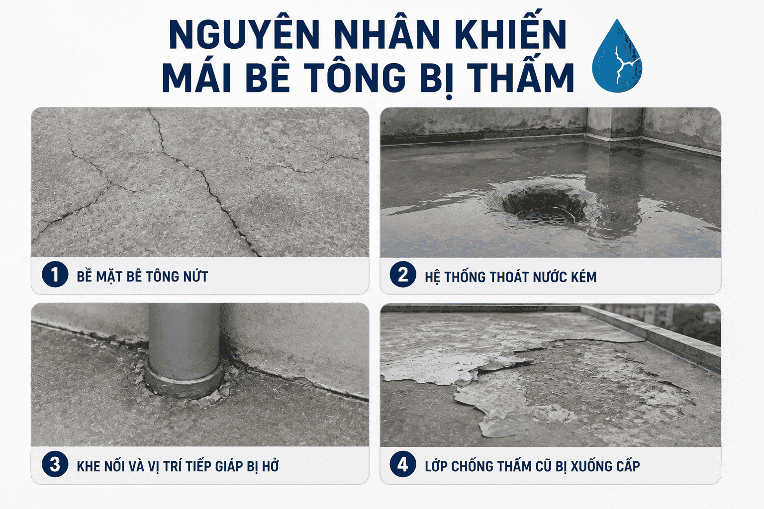 Các nguyên nhân khiến mái bê tông bị thấm