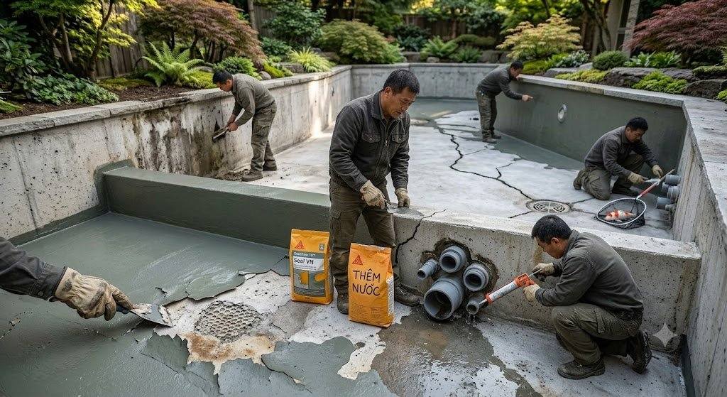 Những lỗi thường gặp khi chống thấm hồ cá bằng Sika