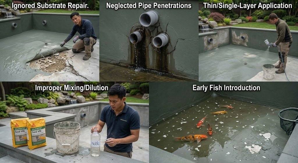 Những lỗi thường gặp khi chống thấm hồ Koi