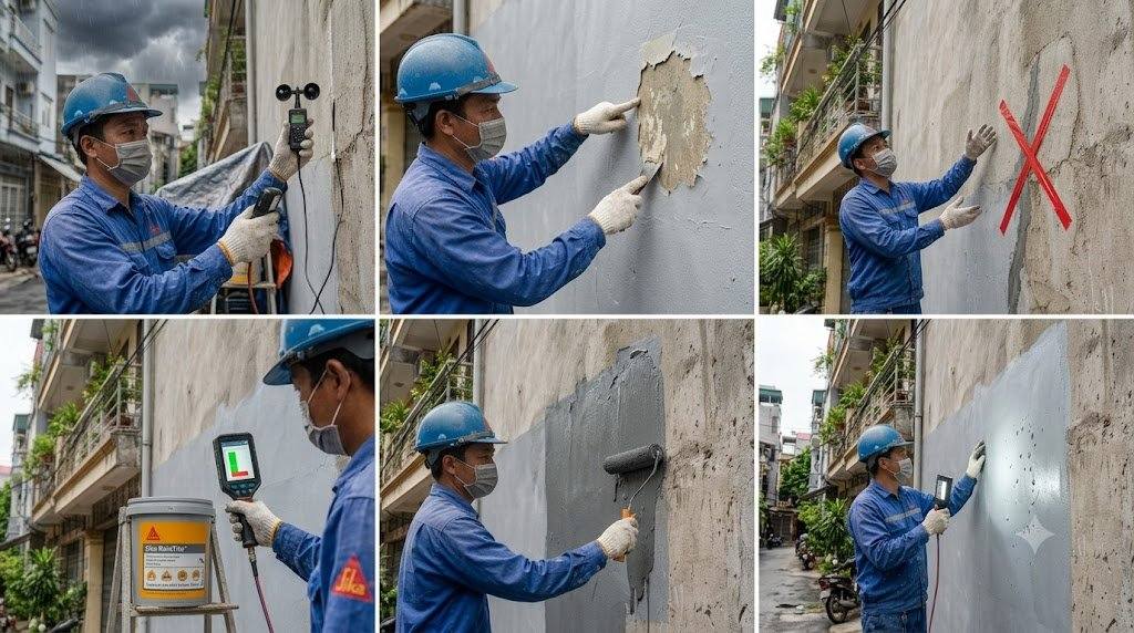 Những lưu ý khi thi công Sika RainTite ngoài trời