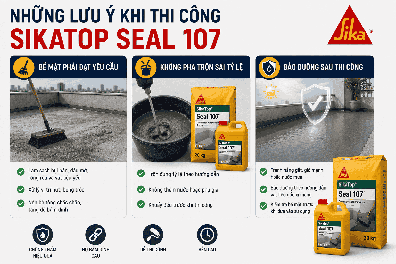 Những lưu ý khi thi công SikaTop Seal 107