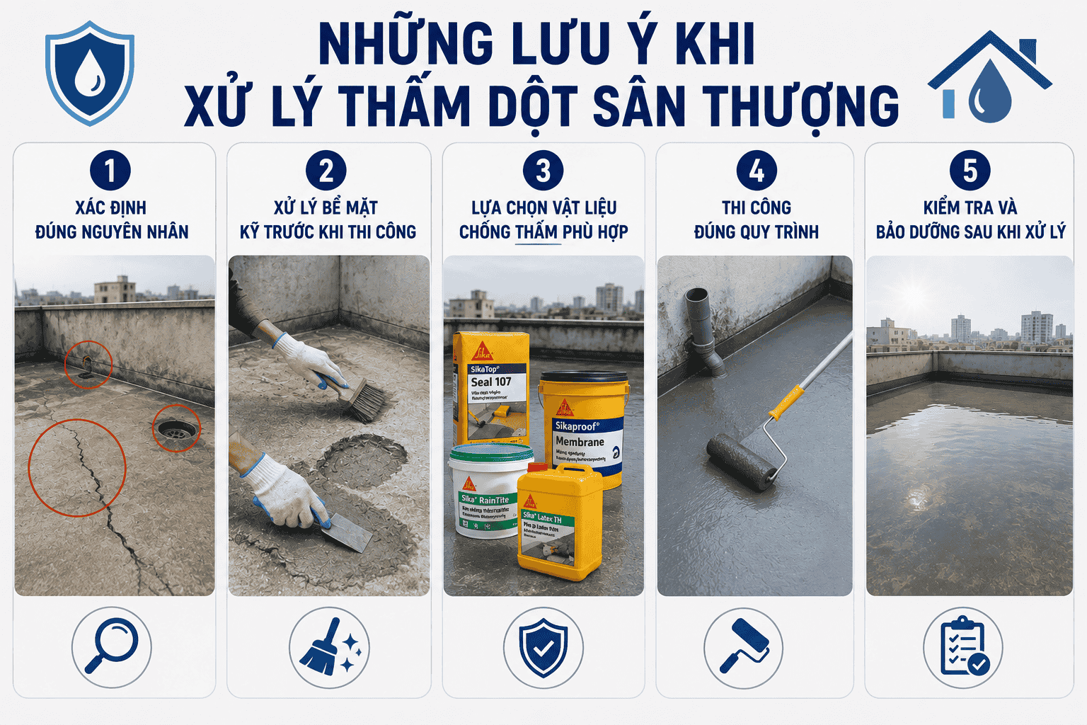 Những lưu ý khi xử lý thấm dột sân thượng