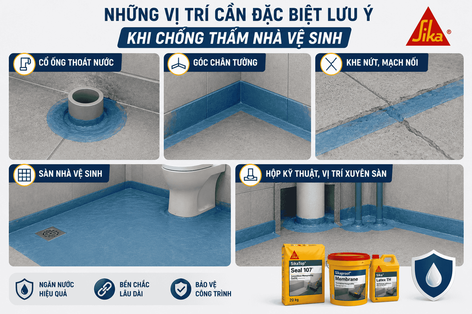 Những vị trí cần đặc biệt lưu ý khi chống thấm nhà vệ sinh