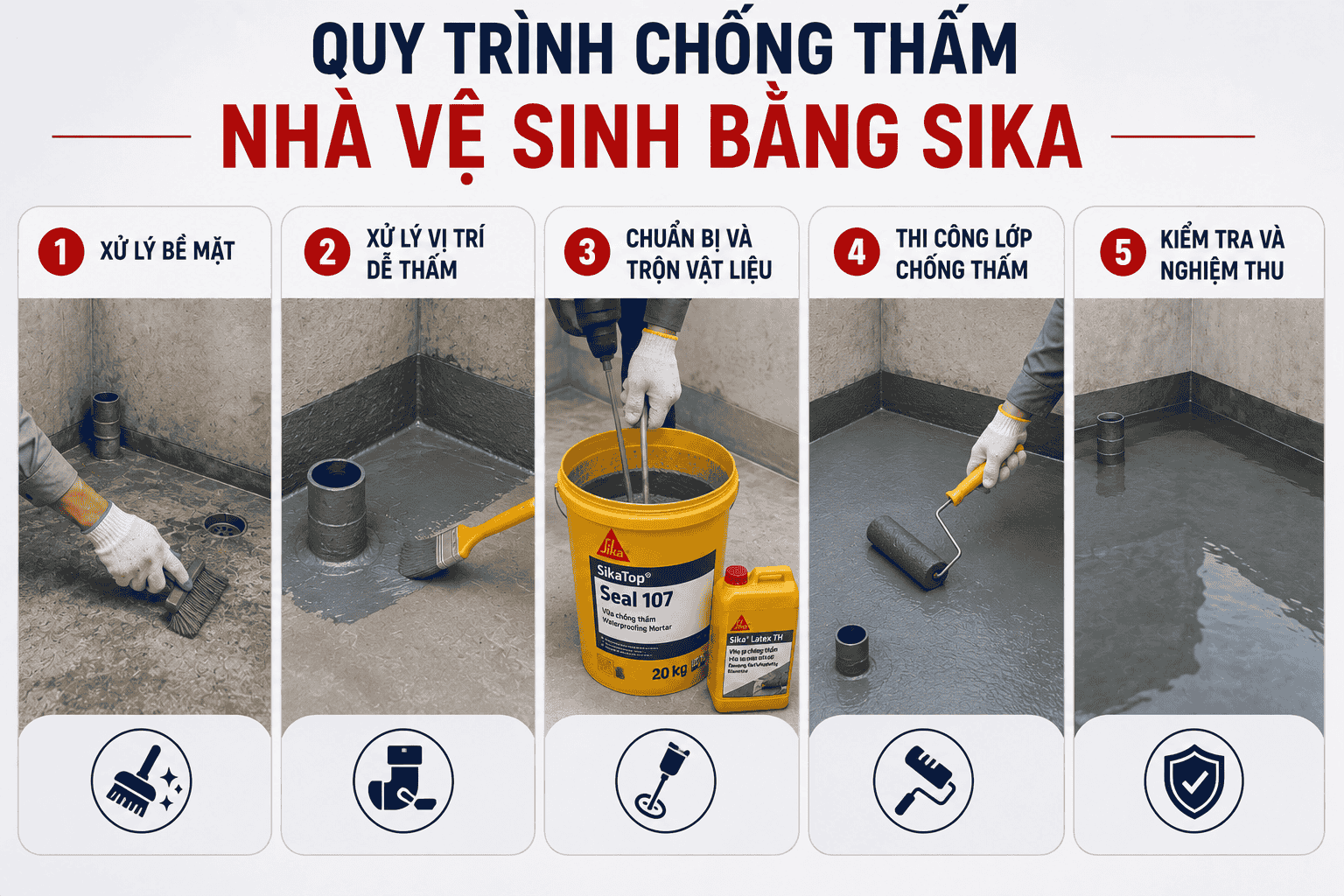 Quy trình chống thấm nhà vệ sinh bằng Sika đúng kỹ thuật