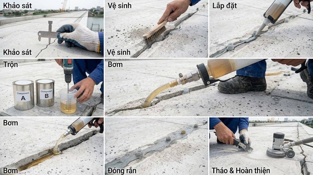 Quy trình xử lý vết nứt bê tông bằng Sikadur 752