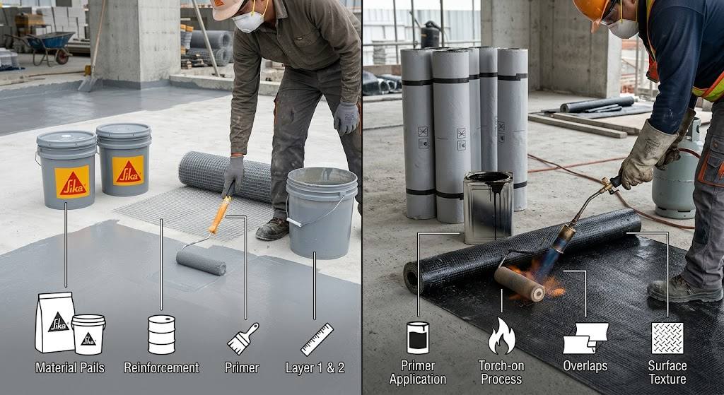 So sánh chi phí chống thấm Sika và màng khò bitum