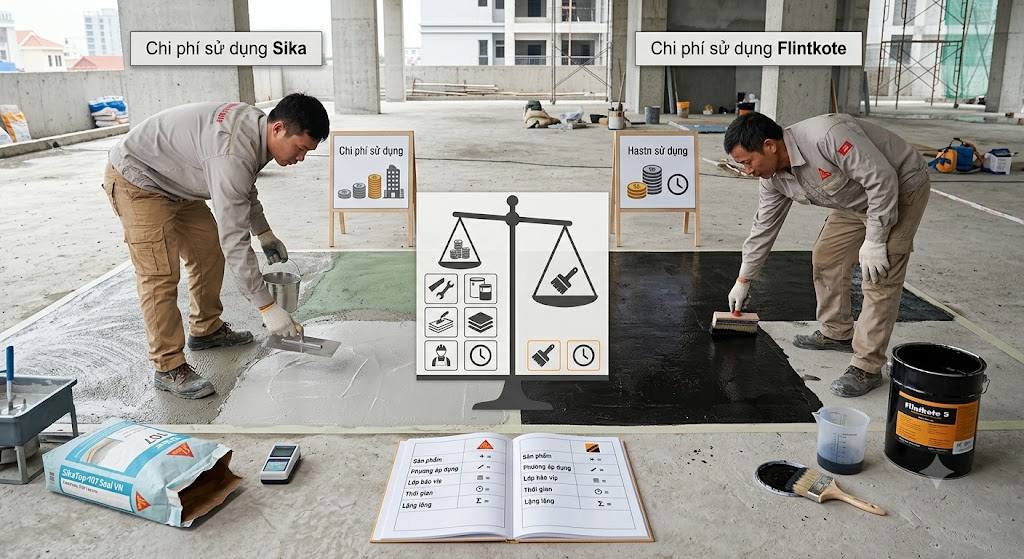 So sánh chi phí sử dụng Sika và Flintkote