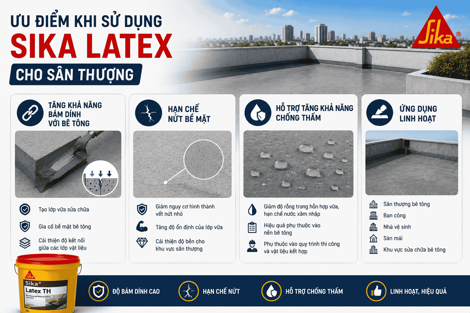 ưu điểm khi sử dụng sijka latex cho sân thượng