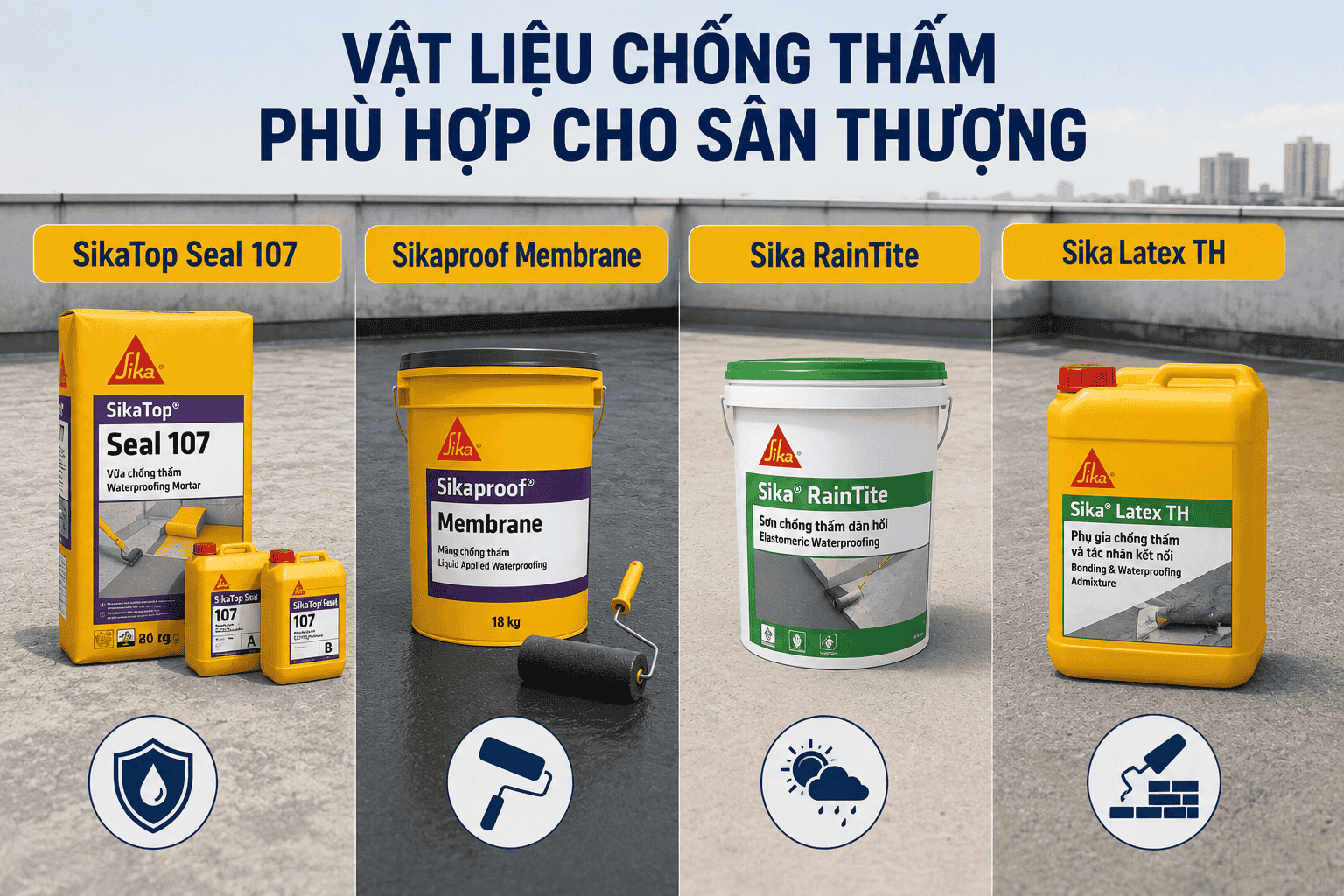 Các vật liệu chống thấm phù hợp cho sân thượng