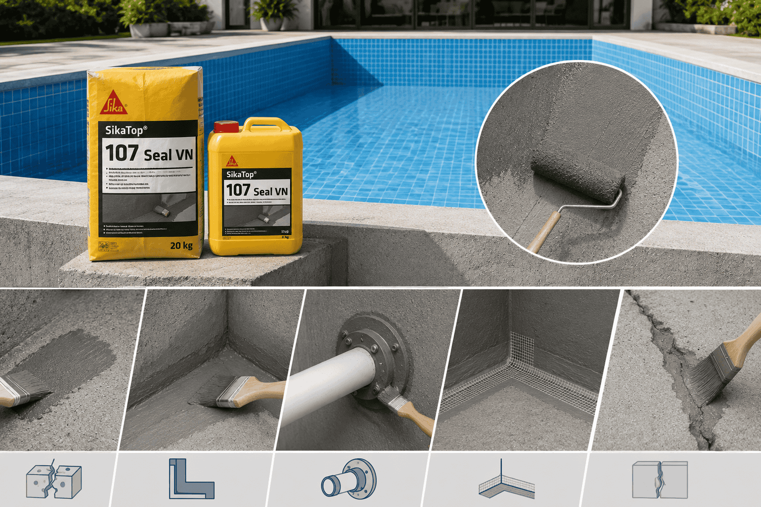 Vật liệu Sika nào phù hợp để chống thấm bể bơi?