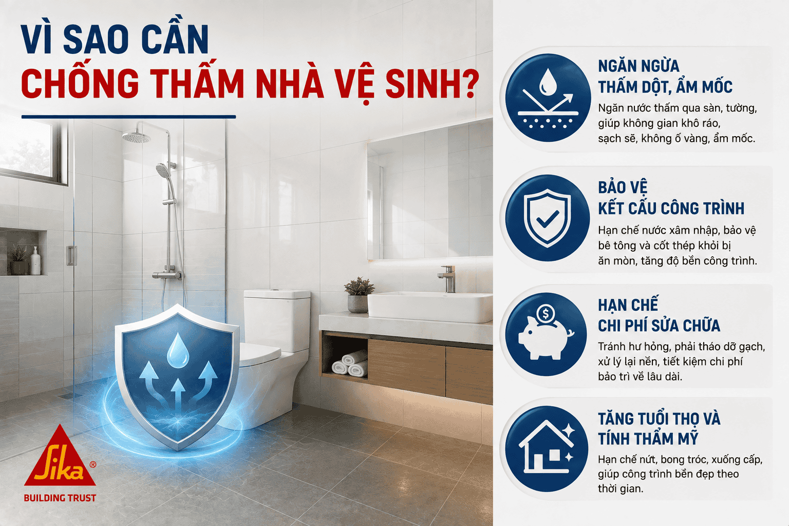 Vì sao cần thi công chống thấm nhà vệ sinh đúng kỹ thuật?