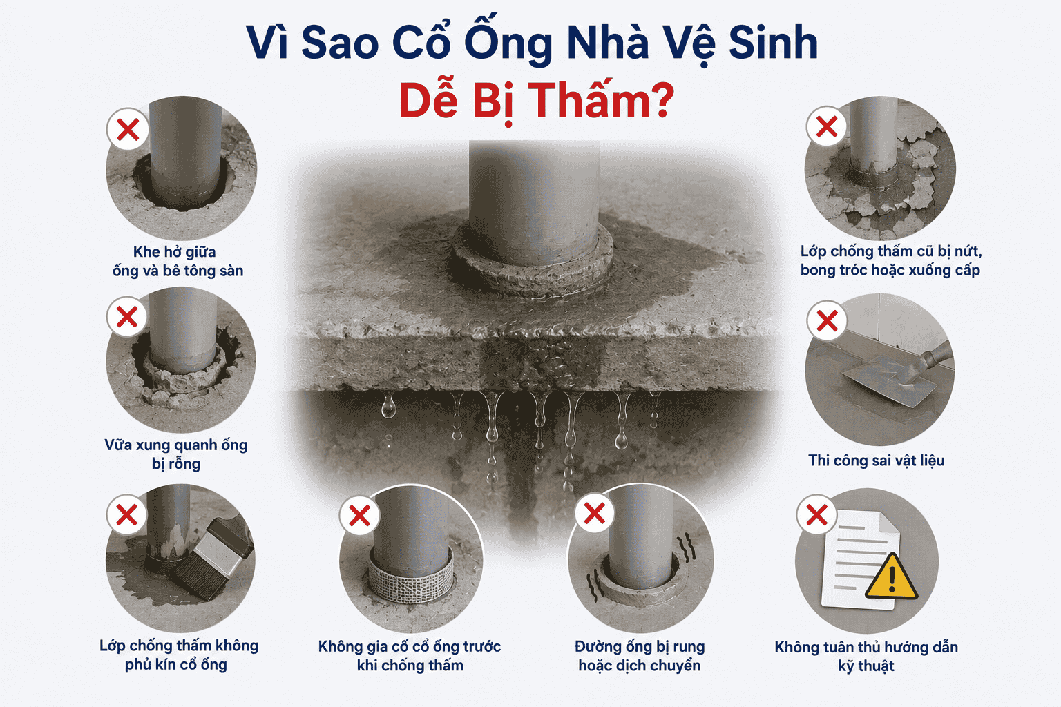 Vì sao cổ ống nhà vệ sinh dễ bị thấm?
