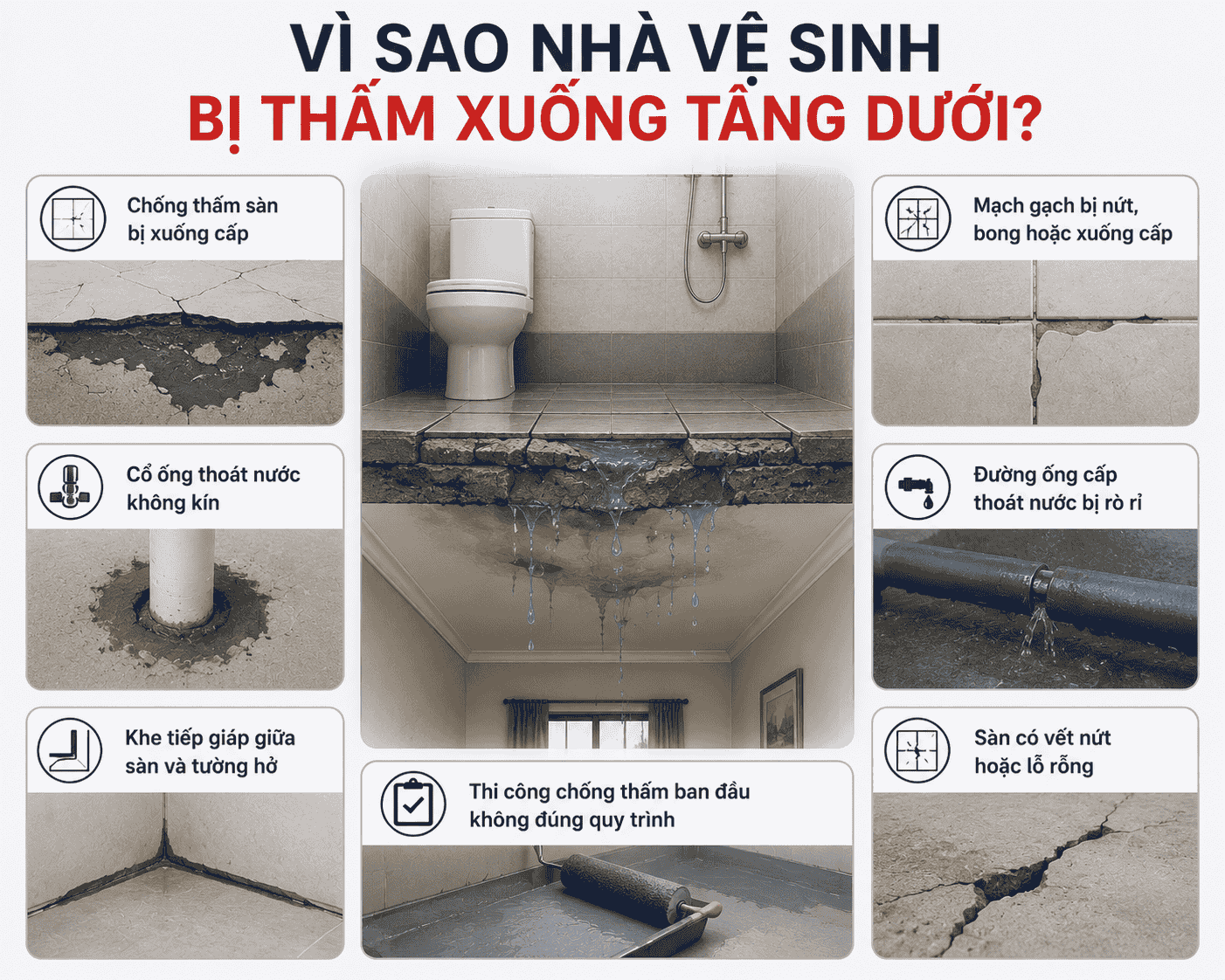 Vì sao nhà vệ sinh bị thấm xuống tầng dưới?