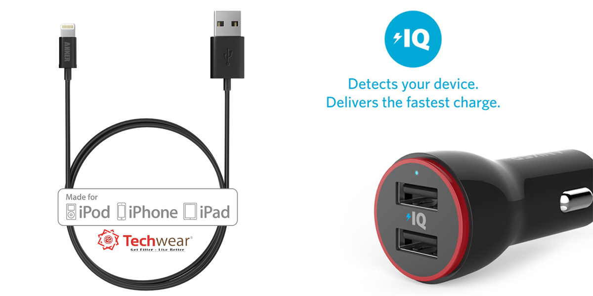 Sạc Xe hơi Anker PowerDrive 2 Cổng & Cáp USB 3ft Lighting