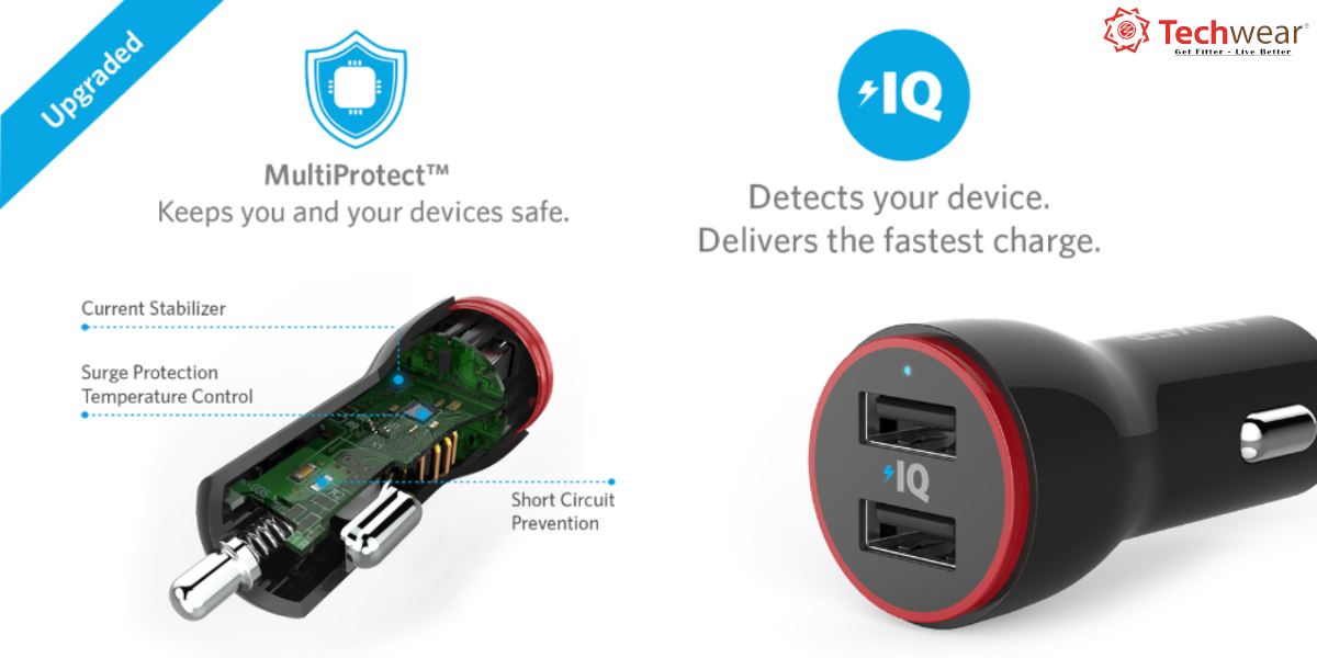 Sạc Xe hơi Anker Power 2 Cổng Cáp Micro USB 3ft