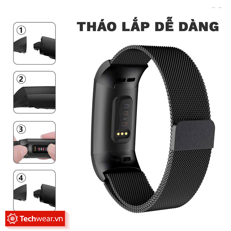 Dây thép lưới cao cấp đồng hồ Fitbit Charge 4 | Charge 3