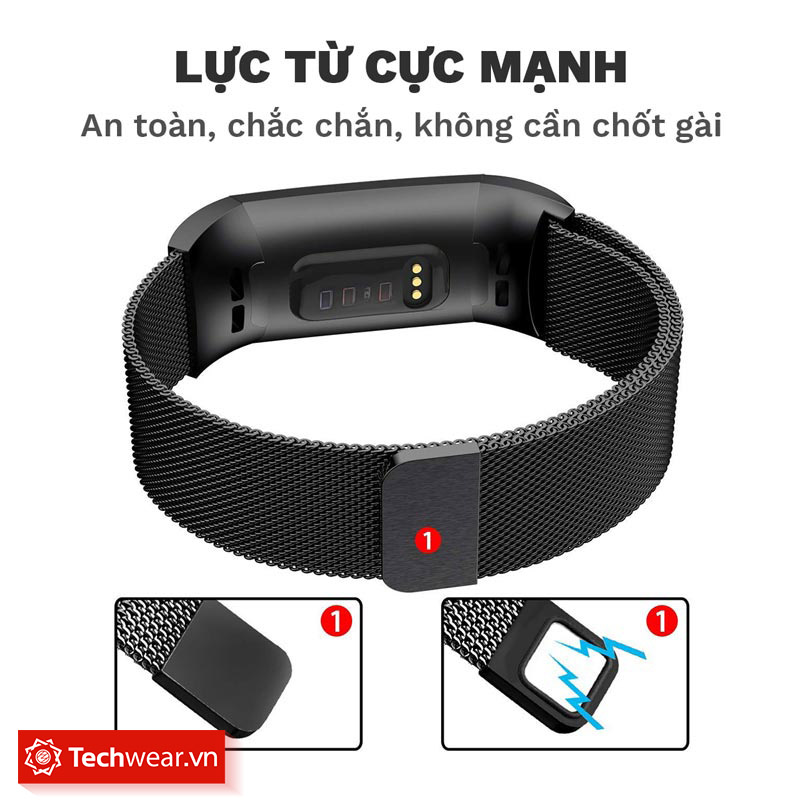 Dây thép lưới cao cấp đồng hồ Fitbit Charge 4 | Charge 3