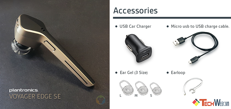Bộ phụ kiện bên trong hộp phiên bản plantronics voyager edge SE