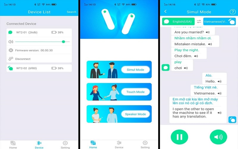 Các chế độ dịch của  WT2 Plus AI Translator Earbuds