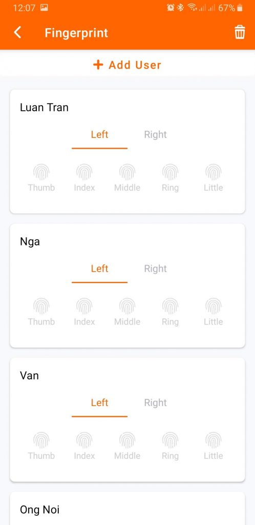 Thêm người dùng và vân tay trên ứng dụng Tapplock