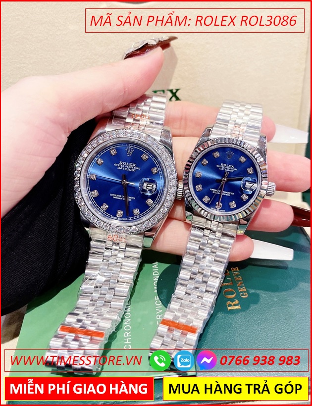 dong-ho-cap-doi-rolex-f1-automatic-mat-xanh-duong-day-kim-loai-timesstore-vn