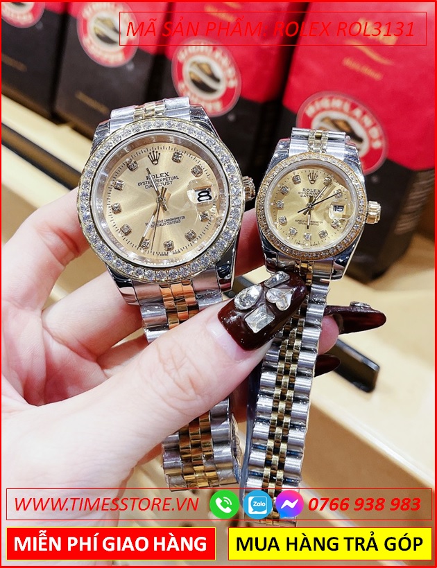 dong-ho-cap-doi-rolex-f1-mat-vang-dinh-da-day-demi-vang-gold-timesstore-vn