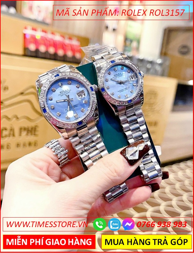 dong-ho-cap-doi-rolex-f1-oyster-datejust-mat-xanh-day-kim-loai-timesstore-vn