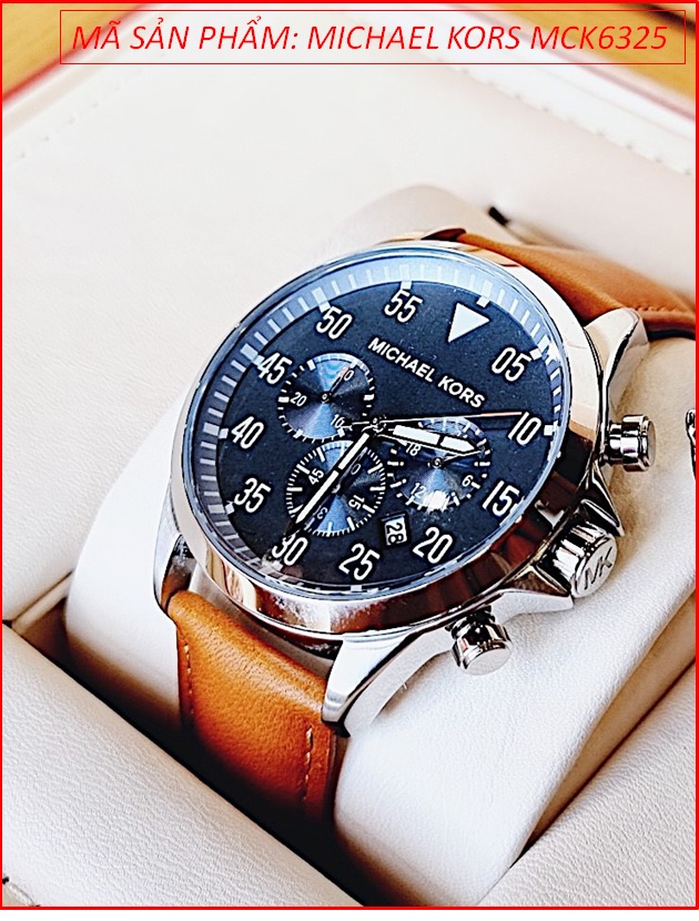 dong-ho-michael-kors-nam-chronograph-mat-xanh-day-da-nau-vang-dep-gia-re-timesstore-vn