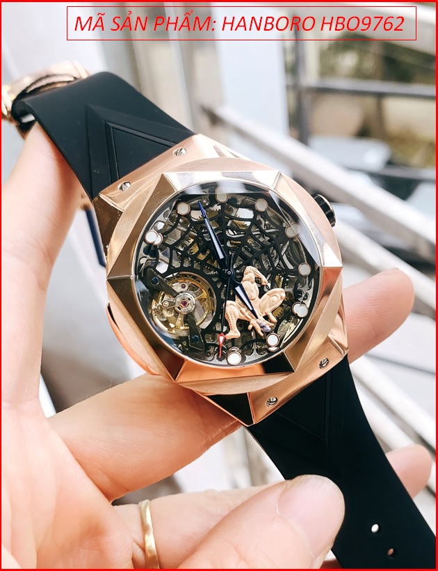 dong-ho-nam-hanboro-automatic-mat-luc-giac-rose-gold-spiderman-day-sillicone-timesstore-vn