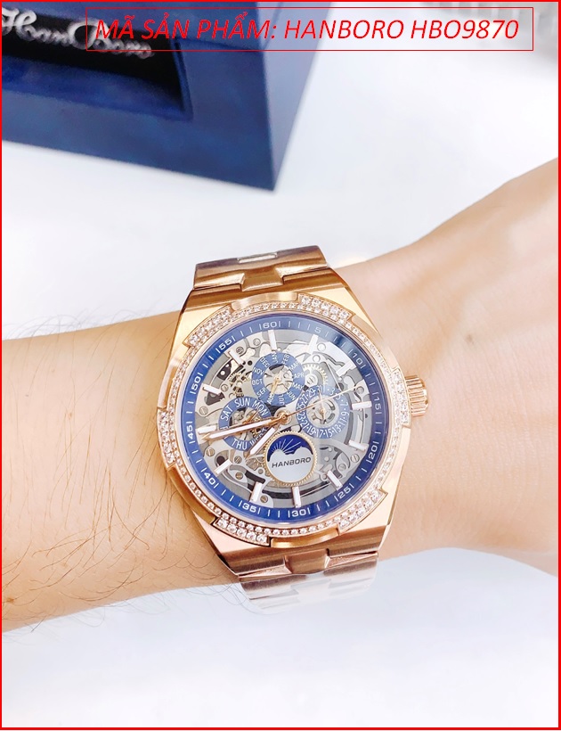 dong-ho-nam-hanboro-automatic-mat-xanh-lo-may-day-rose-gold-timesstore-vn