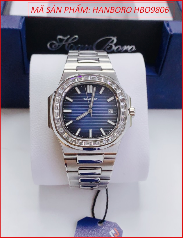 dong-ho-nam-hanboro-tua-patek-philip-dinh-da-mat-xanh-day-kim-loai-timesstore-vn