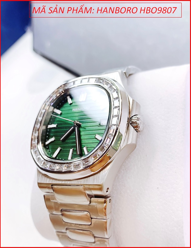 dong-ho-nam-hanboro-tua-patek-philip-mat-xanh-la-day-kim-loai-timesstore-vn