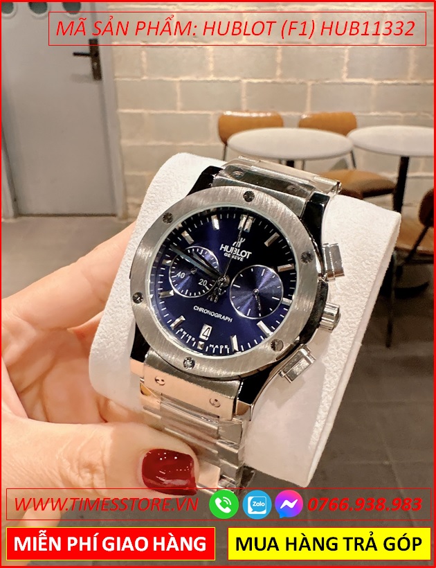 dong-ho-nam-hublot-f1-mat-tron-xanh-chronograph-day-kim-loai-timesstore-vn