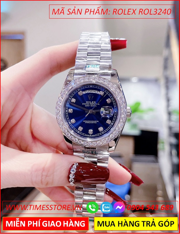 dong-ho-nam-rolex-f1-day-date-automatic-mat-xanh-co-2-lich-dinh-da-day-kim-loai-timesstore-vn