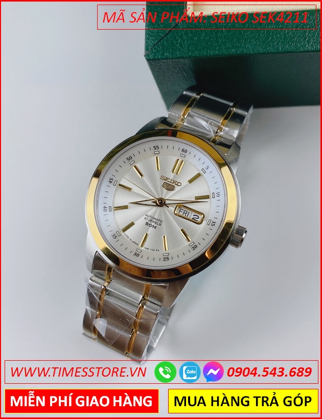 dong-ho-nam-seiko-5-automatic-mat-tron-trang-day-kim-loai-demi-vang-timesstore-vn