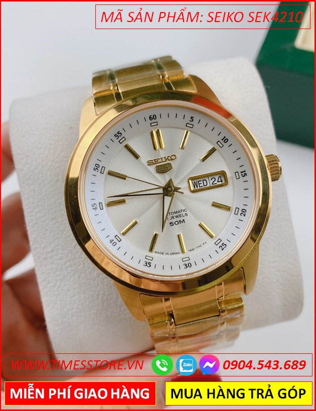 dong-ho-nam-seiko-5-automatic-mat-tron-trang-day-kim-loai-vang-gold-timesstore-vn