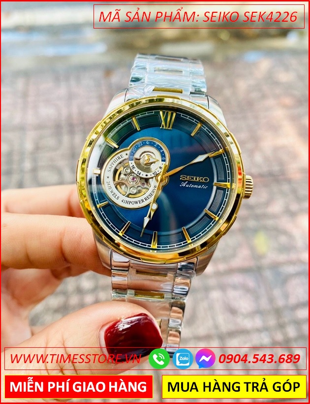 dong-ho-nam-seiko-automatic-mat-xanh-duong-lo-tim-day-demi-vang-gold-timesstore-vn