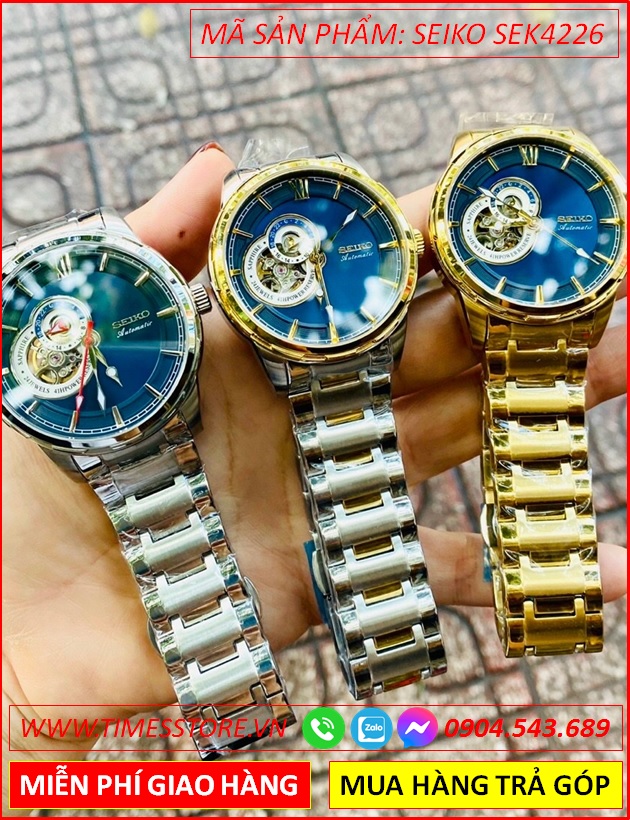 dong-ho-nam-seiko-automatic-mat-xanh-duong-lo-tim-day-demi-vang-gold-timesstore-vn