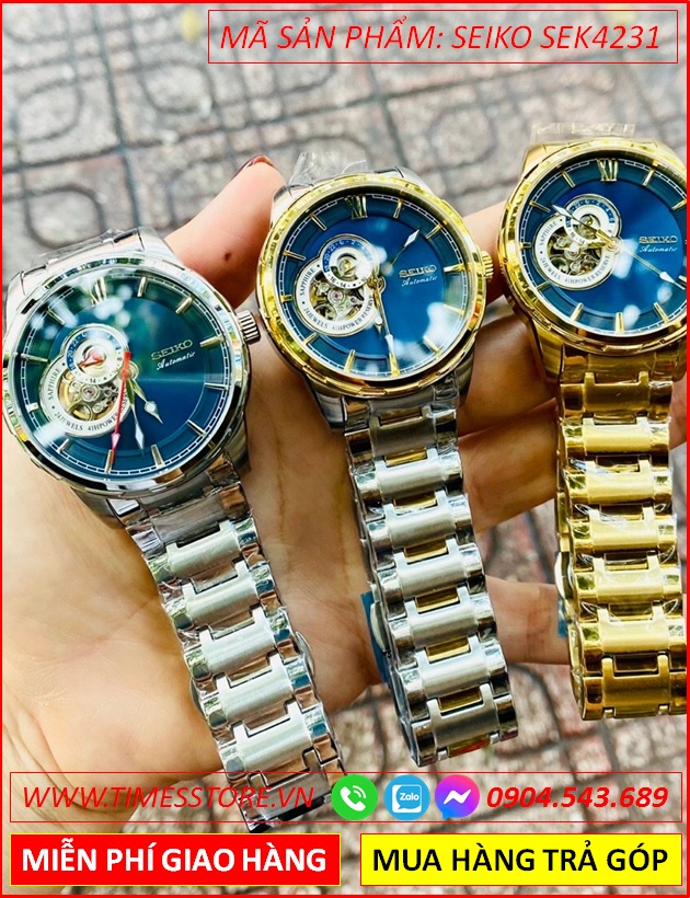 dong-ho-nam-seiko-automatic-mat-xanh-duong-lo-tim-day-kim-loai-timesstore-vn