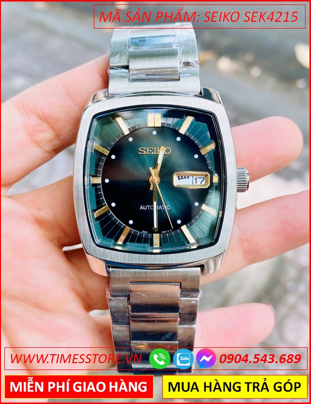 dong-ho-nam-seiko-recraft-automatic-mat-vuong-xanh-la-day-kim-loai-timesstore-vn