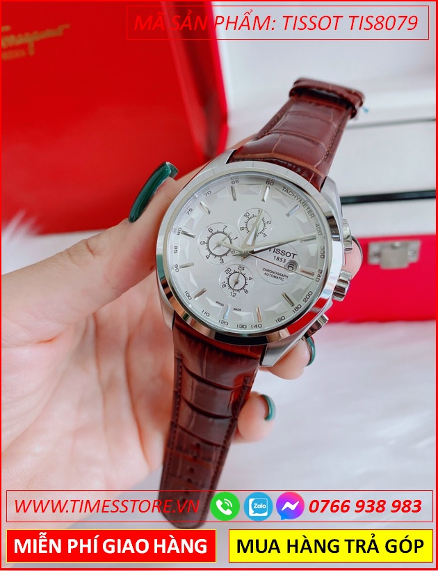 dong-ho-nam-tissot-automatic-mat-trang-6-kim-day-nau-timesstore-vn