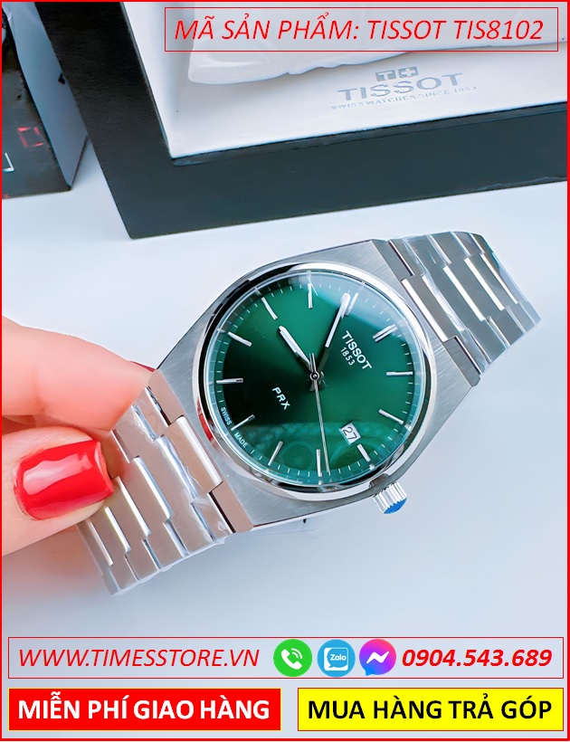 dong-ho-nam-tissot-prx-mat-tron-xanh-la-day-kim-loai-timesstore-vn